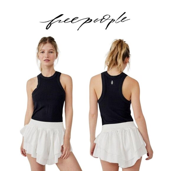 Free People Black Ribbed Tank Top Sleeveless Blissed Out Racerback Womens M - Picture 1 of 13